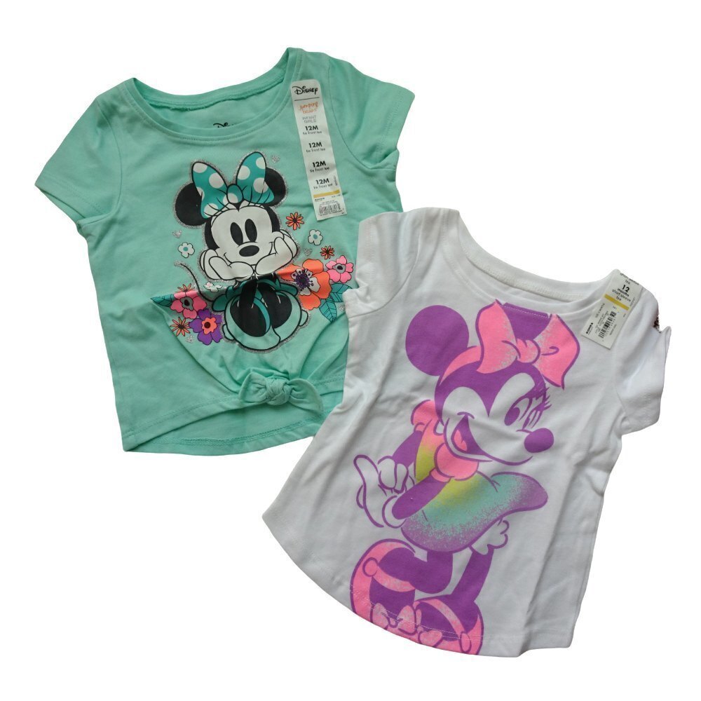 Lot of 2 Disney Minnie Mouse Tees Graphic T-Shirts Green & White Size 12 MOS